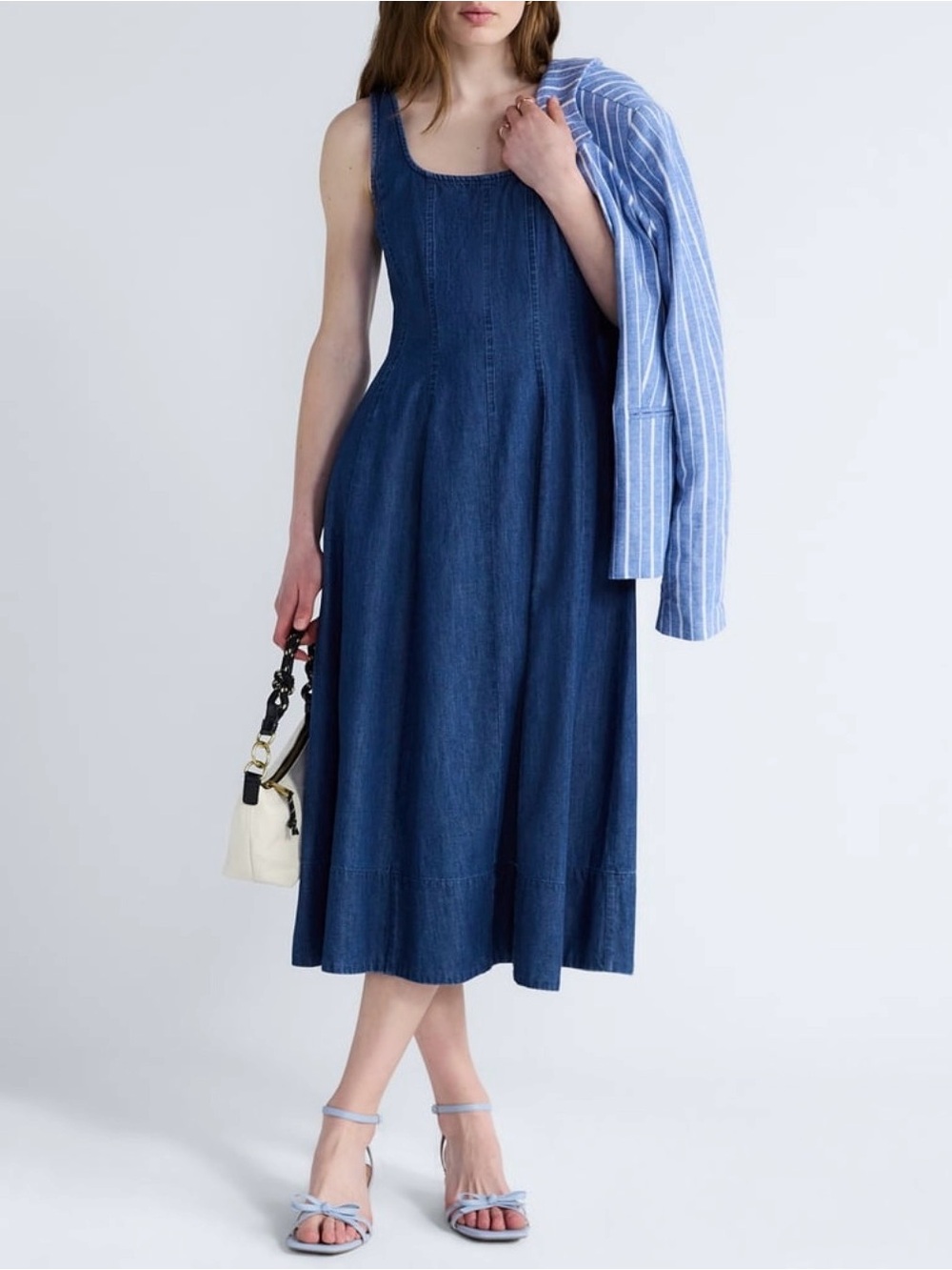 Sleeveless Blue Midi Denim Jean Dress Small
